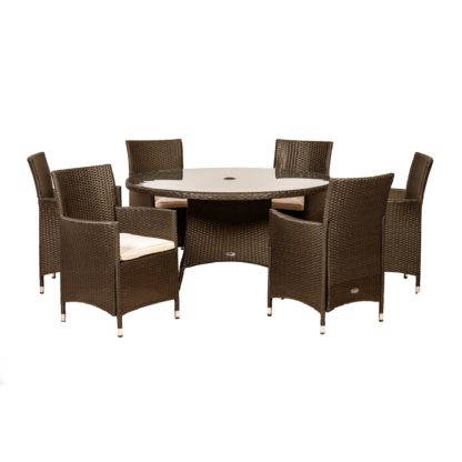 An Image of Cannes 6 Seater Mocha Round Dining Set Brown