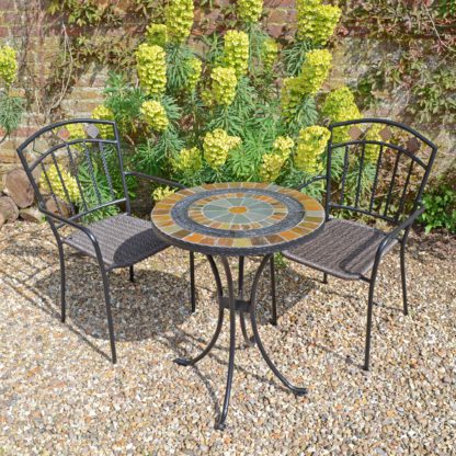 An Image of Villena 2 Seater Black Bistro Set with Malaga Chairs Brown, Green and Grey