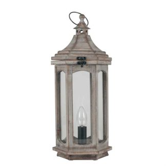 An Image of Antique Wood Lantern Table Lamp, Grey