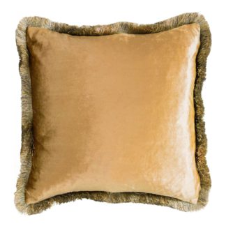 An Image of Fringed Velvet Cushion, Ochre