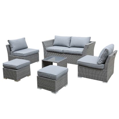 An Image of Bambrick 6 Seater Grey Garden Sofa Set