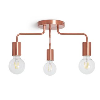 An Image of Habitat Rayner 3 Arm Flush Ceiling Light - Rose Gold