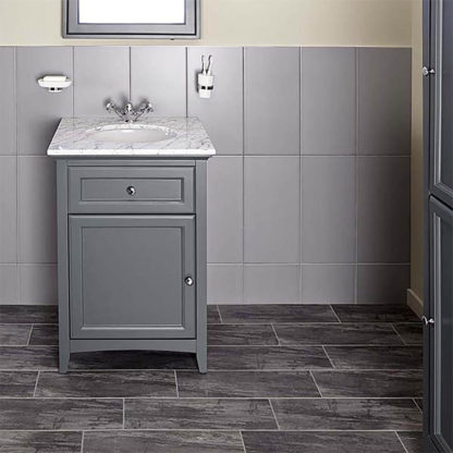 An Image of Bathstore Savoy 600mm Marble Top Floor standing Vanity Unit - Charcoal Grey