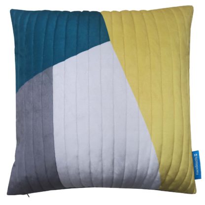 An Image of House Beautiful Velvet Quilt Cushion - 50x50cm - Ochre & Teal