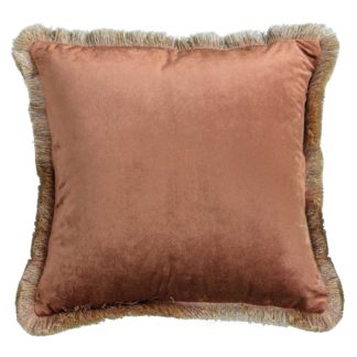 An Image of Fringed Velvet Cushion, Burnt Orange