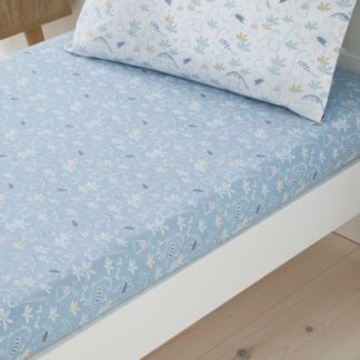 An Image of Set of 2 Doodle Dino Blue 100% Cotton Fitted Sheets Light Blue