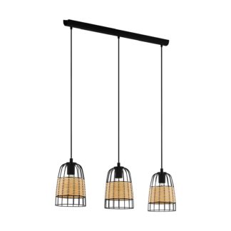 An Image of Eglo Anwick Black and Rattan 3L Pendant