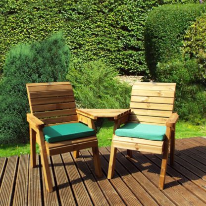 An Image of Charles Taylor 2 Seater Angled Companion Set with Green Seat Pads Dark Green
