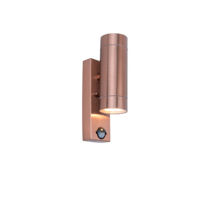 An Image of Lutec Rado Up And Down Outdoor Wall Light With PIR Motion Sensor In Copper