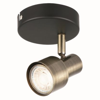 An Image of Noah single lamp spotlight, black/antique brass