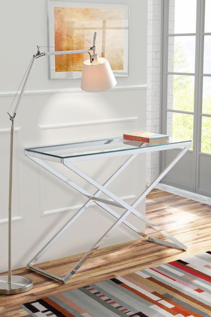 cc41de610b6582166ae99a38cfc255c731baa5ae3d302a3c04b905f44d86ff1c.jpg An Image of Anikka Chrome and Glass Console - Hallway Table