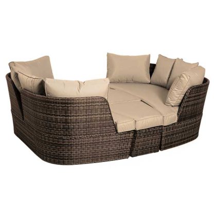 An Image of Ascot Garden Day Bed in Brown Weave and Beige Fabric