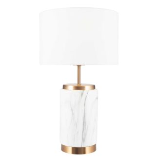 An Image of Marble Effect Ceramic Table Lamp, White and Gold