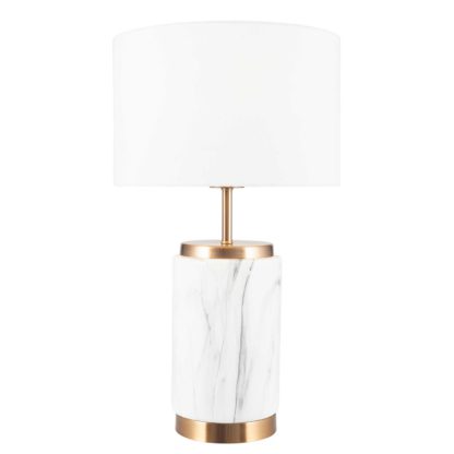 An Image of Marble Effect Ceramic Table Lamp, White and Gold