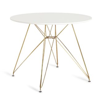 An Image of Habitat Maddix Round 4 Seater Dining Table - Brass & White
