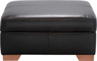 An Image of Habitat Eton Leather Storage Footstool - Dark Brown