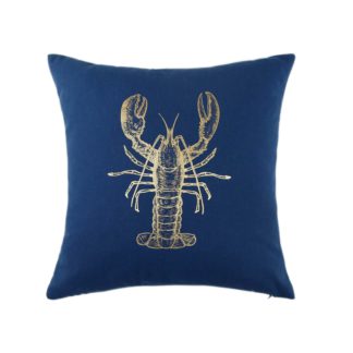 An Image of Gold Lobster Print Cushion - Navy