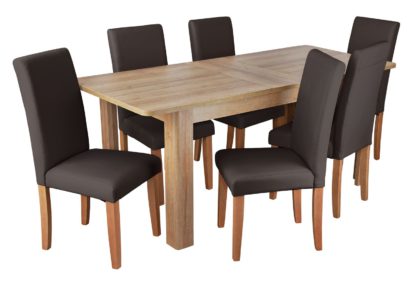 An Image of Habitat Miami Curve Extending Table & 6 Chocolate Chairs