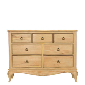 An Image of Lille Wooden 7 Drawer Low Wide Chest, Natural Mindi