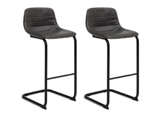 An Image of Habitat Logan Pair of Faux Leather Cantilever Bar Stool-Grey