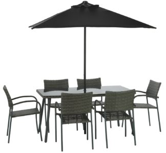 An Image of Argos Home Cusco Rattan 6 Seater Dining Set - Grey