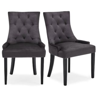 An Image of Regent Set of 2 Dining Chairs Grey Velvet Grey