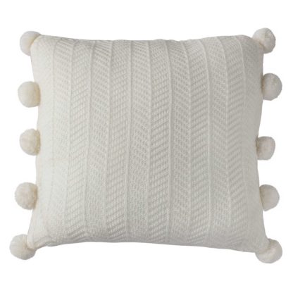 An Image of Cream Pom Pom Cushion