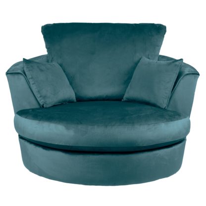 An Image of Blake Velvet Swivel Chair Teal (Blue)