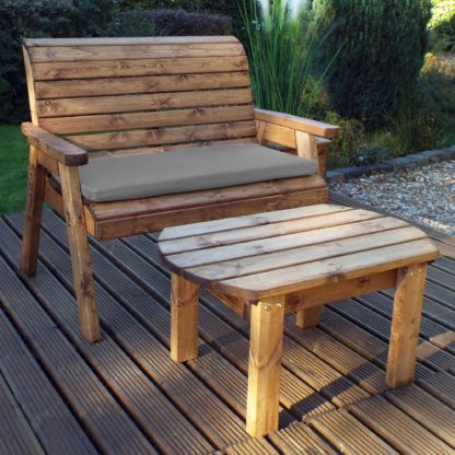 An Image of Charles Taylor 2 Seater Wooden Bench with Grey Seat Pad Wood (Brown)