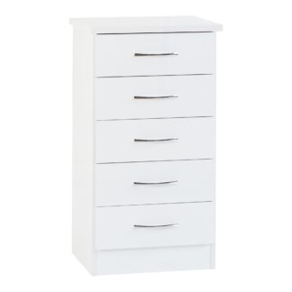 An Image of Nevada White 5 Drawer Narrow Chest White