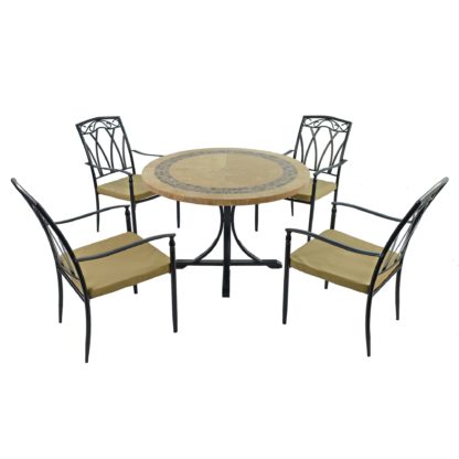 An Image of Vermont 4 Seater Dining Set with Ascot Chairs Beige, Grey and Black