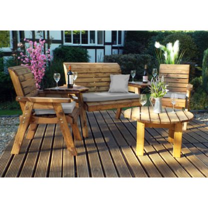 An Image of Charles Taylor 4 Seater Lounge Set with Grey Seat Pads Wood (Brown)