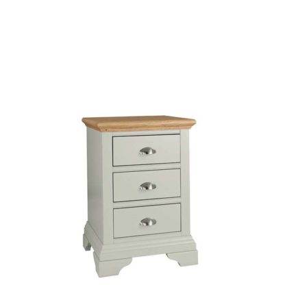 An Image of Carrington 3 Drawer Nightstand, Soft Grey & Oak