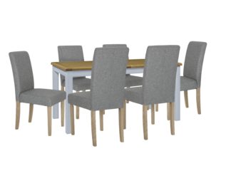 An Image of Habitat Kent Wood Veneer Dining Table & 6 Grey Chairs