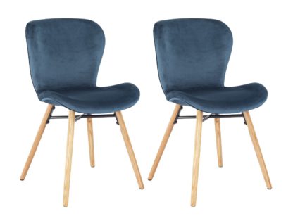 An Image of Habitat Etta Pair of Velvet Dining Chair - Blue