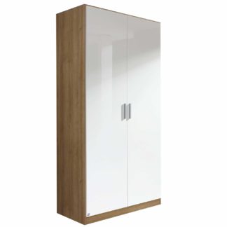 An Image of Celle 2 Door Hinged Wardrobe, High Polish White and San Remo Oak