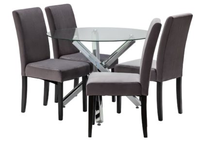 An Image of Argos Home Ava Glass Dining Table & 4 Velvet Chairs - Grey