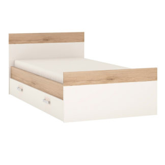 An Image of Kast Wooden Single Bed With Drawer In White High Gloss And Oak