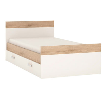 058632deeedd5225207c2abe6ae8ca6eea18efa1d17abdd910a2acc08d001071.jpg An Image of Kast Wooden Single Bed With Drawer In White High Gloss And Oak