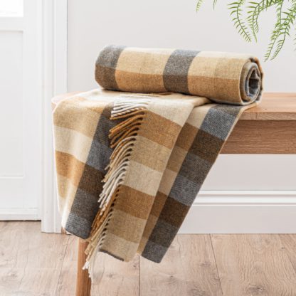 An Image of Ochre Watson Wool Check Throw Ochre