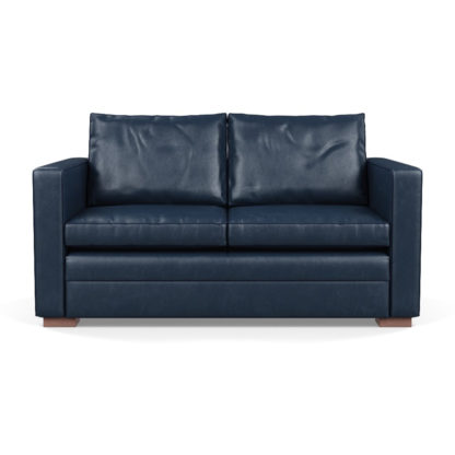 An Image of Heal's Palermo 2 Seater Sofa Leather Stonewash Navy Blue 279 Black Feet