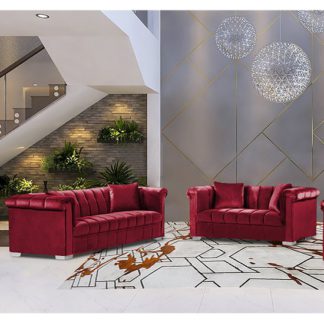 An Image of Kenosha Velour Fabric 2 Seater And 3 Seater Sofa In Red