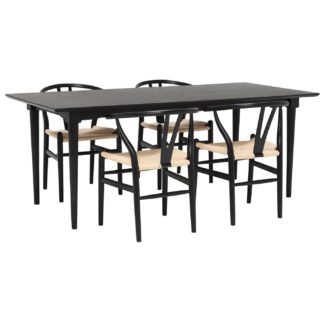 An Image of Hague 200cm Dining Table with 4 Hans Wishbone Dining Chairs, Black