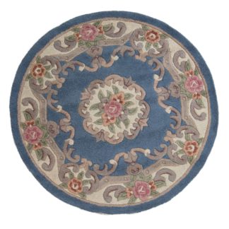 An Image of Lotus Premium Aubusson Circle Rug Blue