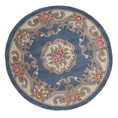 09e2d1cc123d739239222330aa709733b4dbca3438a3df67f0dbe684cdbb22d4.jpg An Image of Lotus Premium Aubusson Circle Rug Blue