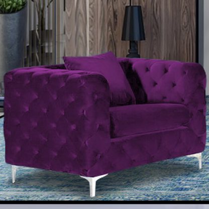 0b68ac01f905967e30a0be1b37137d8e016cc790747d434abcaca70352c44f6a.jpg An Image of Mills Malta Plush Velour Fabric Armchair In Boysenberry