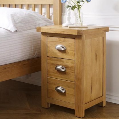 An Image of Woburn Wooden Large Bedside Cabinet In Oak With 3 Drawers