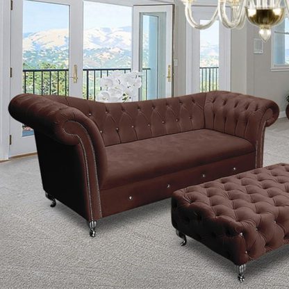 An Image of Izu Plush Velvet 3 Seater Sofa In Mushroom