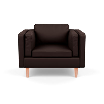 An Image of Heal's Chill Armchair Leather Grain Chocolate 066 Natural Feet