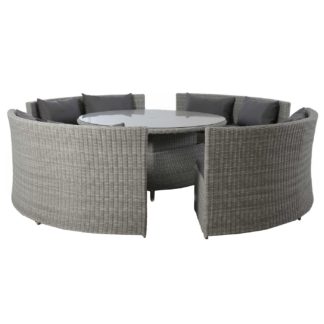 An Image of Didcot Round Garden Sofa Dining Set in Grey Weave and Grey Fabric
